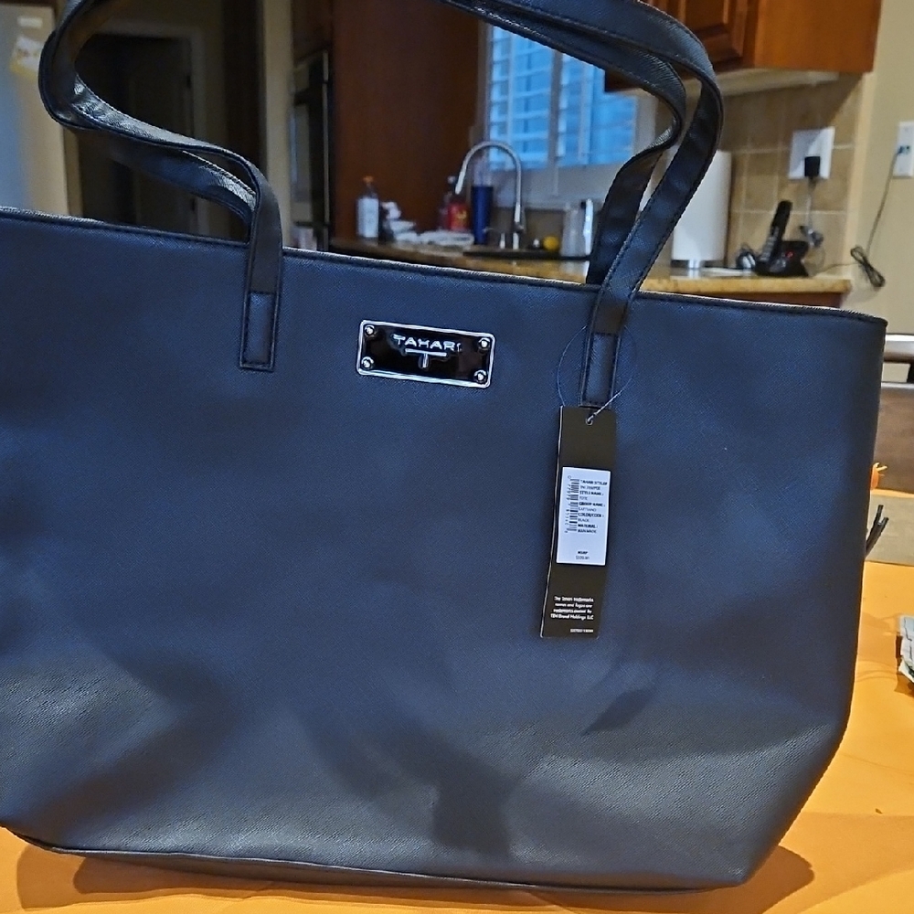 Tahari NWT Black Tote Bag Saffiano Leather